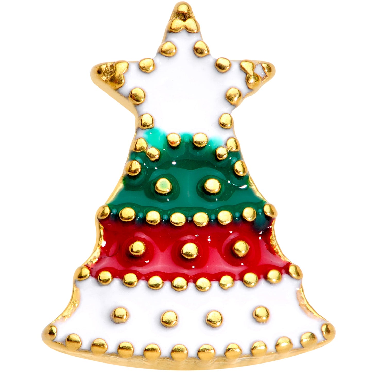 Gold Tone Red Green White Holiday Tree Christmas Barbell Tongue Ring