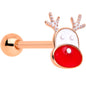 Rose Gold Tone Reindeer Red Nosed Christmas Barbell Tongue Ring