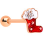 Clear CZ Gem Rose Gold Tone Christmas Stocking Barbell Tongue Ring