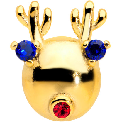 Blue Red CZ Gem Gold Tone Reindeer Christmas Barbell Tongue Ring