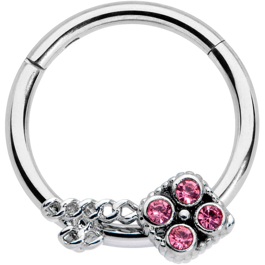 16 Gauge 3/8 Pink Gem Open Key Hinged Segment Ring