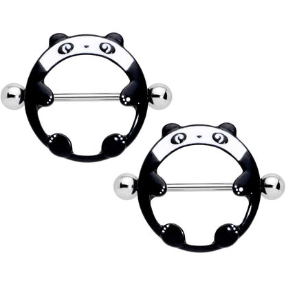 14 Gauge 11/16 Black White Round Panda Nipple Shield Set