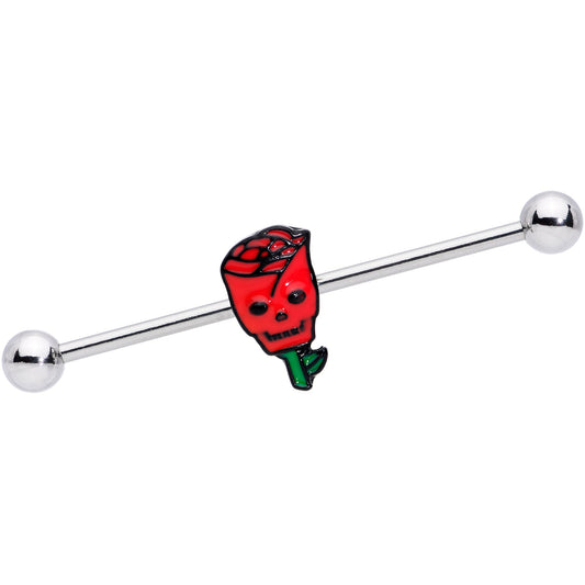 14 Gauge Skull Red Rose Valentines Industrial Barbell 38mm