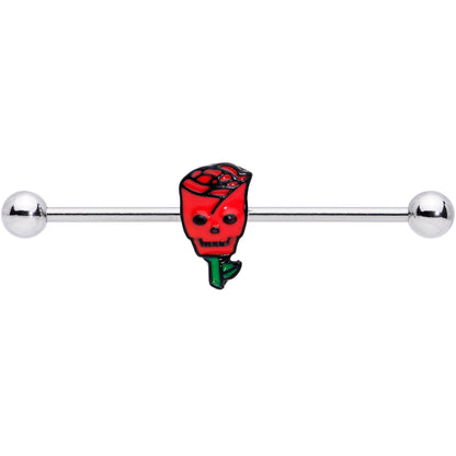 14 Gauge Skull Red Rose Valentines Industrial Barbell 38mm