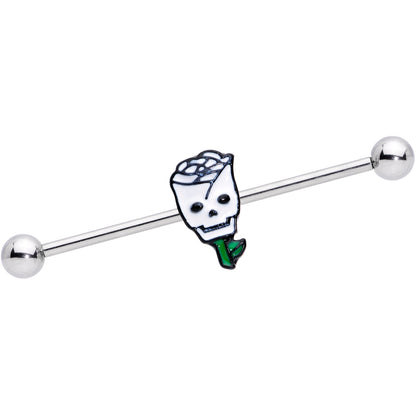 14 Gauge Skull White Rose Valentines Industrial Barbell 38mm