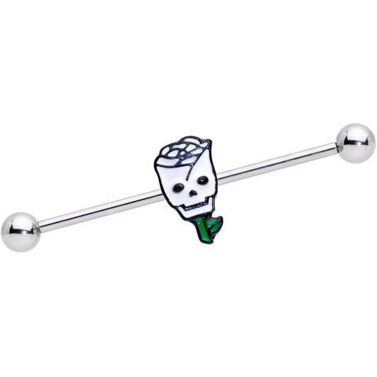 14 Gauge Skull White Rose Valentines Industrial Barbell 38mm