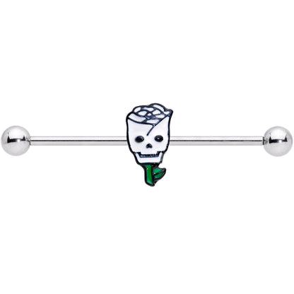 14 Gauge Skull White Rose Valentines Industrial Barbell 38mm