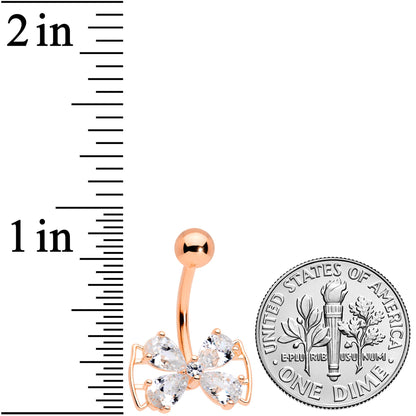 Clear CZ Gem Rose Gold Tone Beauty Bow Belly Ring