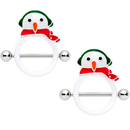 14 Gauge 9/16 Winter Snowman Christmas Nipple Shield Set