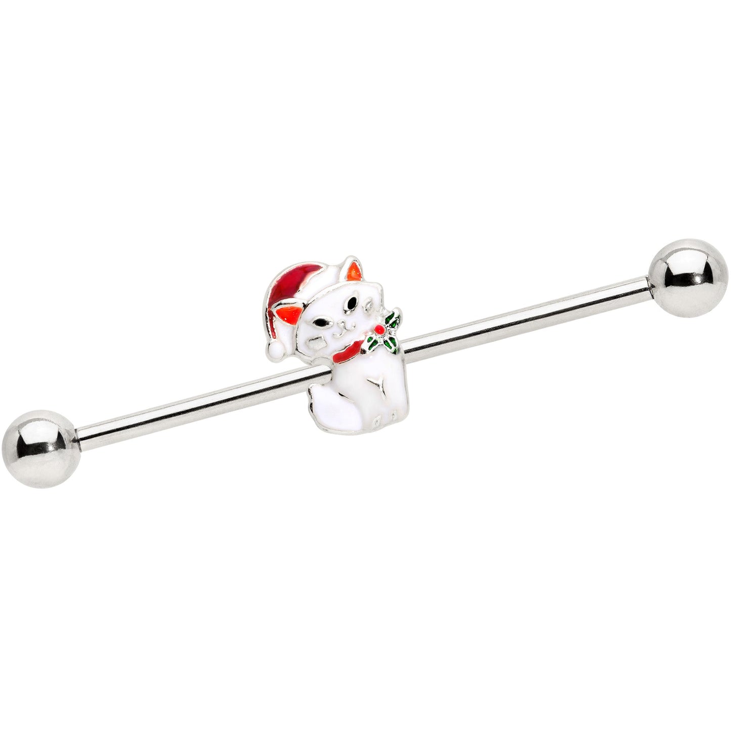 14 Gauge Cat Santa Hat Christmas Industrial Barbell 38mm