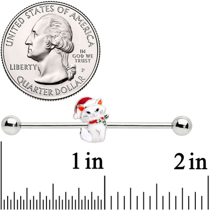 14 Gauge Cat Santa Hat Christmas Industrial Barbell 38mm