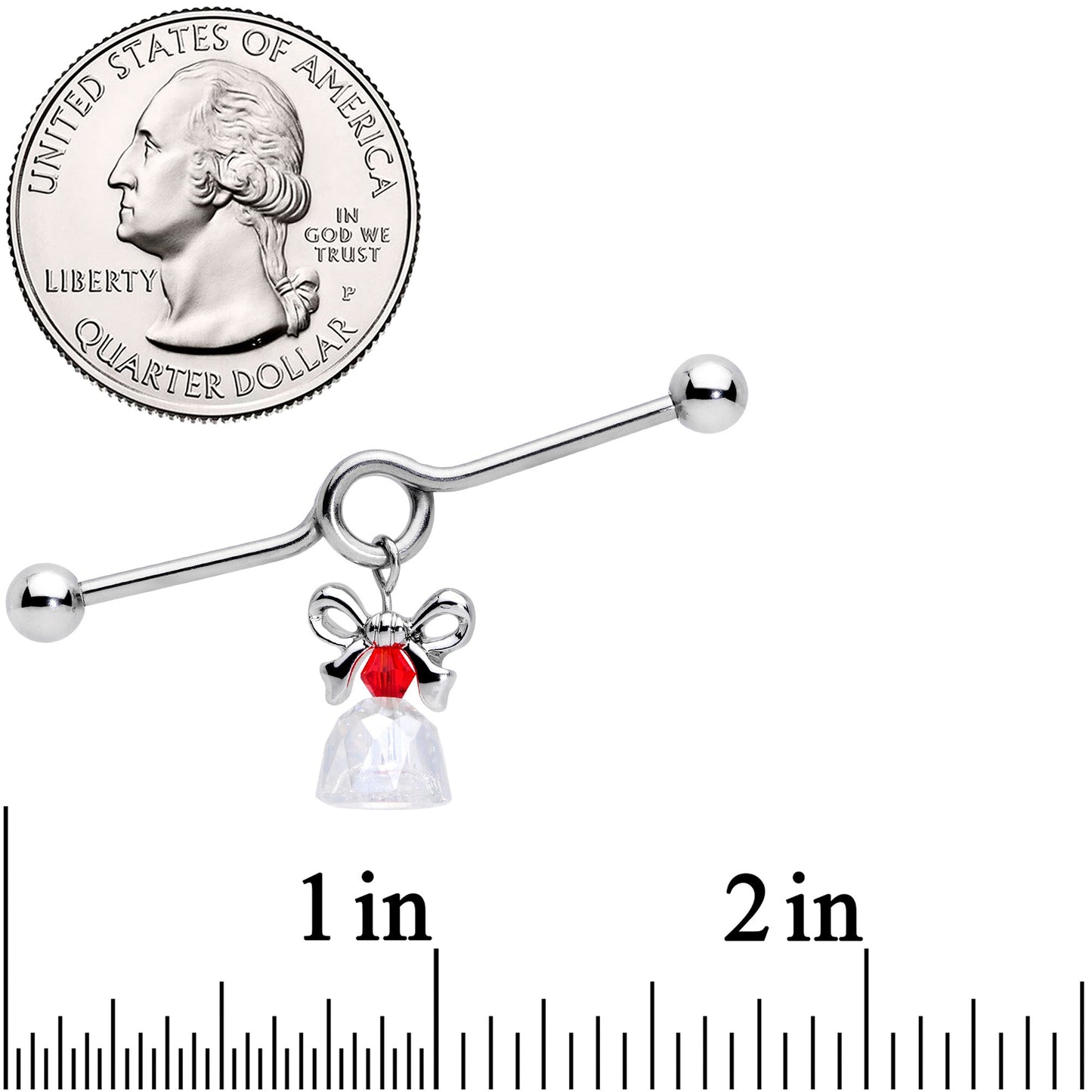 14 Gauge Clear Red Gem Bell Christmas Dangle Project Barbell 38mm