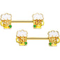 14 Gauge 9/16 Gold Tone Beer Mug St Patricks Day Nipple Ring Set