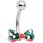 Green Red White Bow Christmas Belly Ring