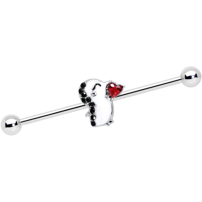 14 Gauge Red Gem Penguin Heart Valentines Day Industrial Barbell 38mm