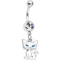 Clear Gem Blue Eyed White Cat Dangle Belly Ring