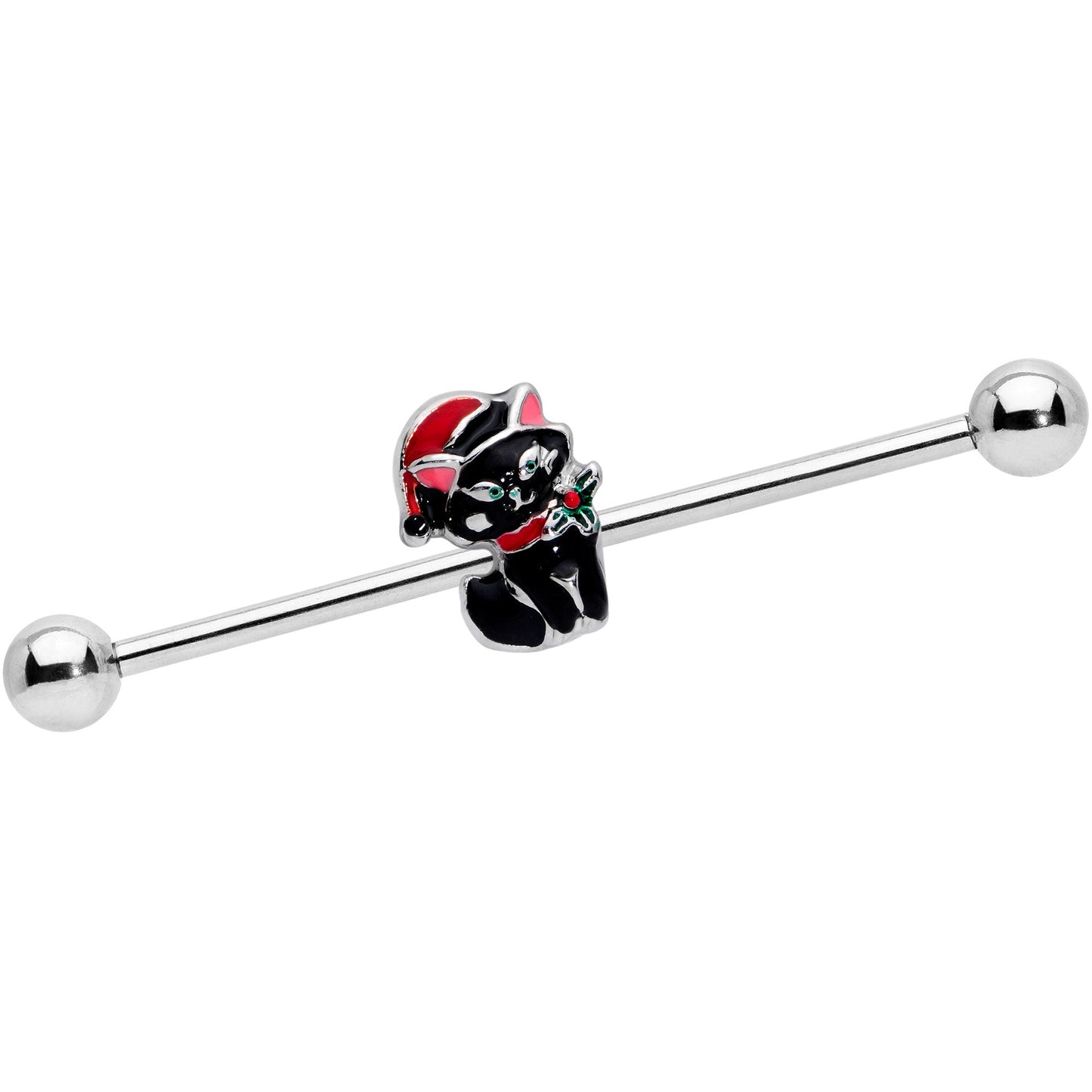 14 Gauge Black Cat Santa Hat Christmas Industrial Barbell 38mm