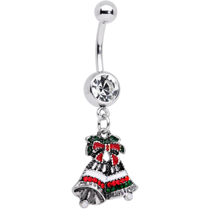 Clear Gem Red White Green Bells Christmas Dangle Belly Ring