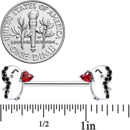 14 Gauge 5/8 Red Gem Penguin Heart Valentine Barbell Nipple Ring Set