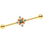 14 Gauge Clear CZ Gem Gold Tone Color Crest Industrial Barbell 38mm