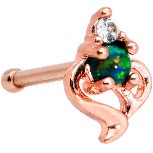 20 Gauge 1/4 Green Synthetic Opal Rose Gold Tone Twist Nose Bone