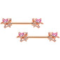 14 Gauge 9/16 Pink Gem Rose Gold Tone Star Barbell Nipple Ring Set