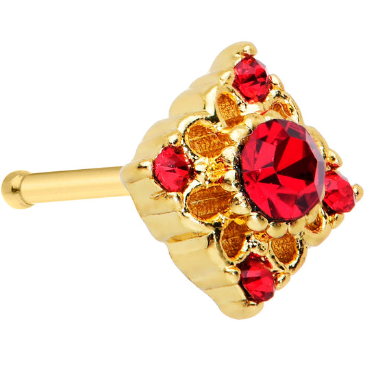 20 Gauge 1/4 Red Gem Gold Tone Regal Rhombus Nose Bone