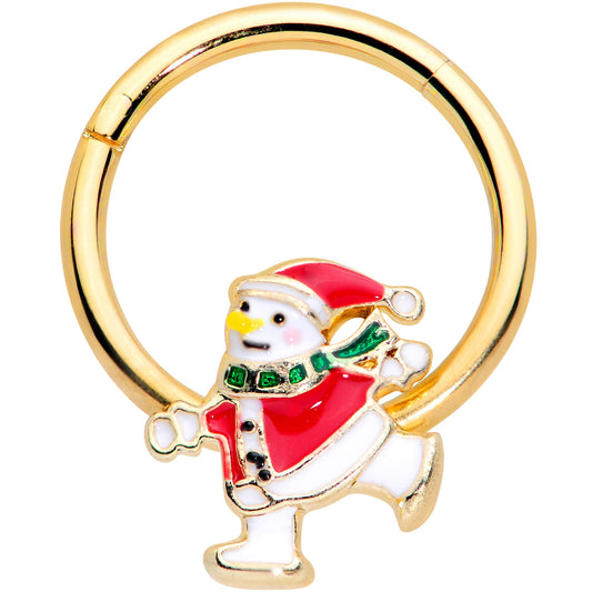 16 Gauge 3/8 Gold Tone Skating Snowman Christmas Hinged Segment Ring