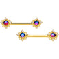 14 Gauge 9/16 Purple Tourmaline Gold Tone Filigree Nipple Ring Set