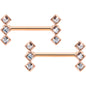 14 Gauge 9/16 Clear Gem Rose Gold Tone Triple Rhombus Nipple Ring Set