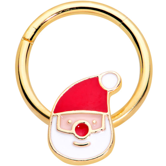 16 Gauge 3/8 Gold Tone Smiling Santa Christmas Hinged Segment Ring