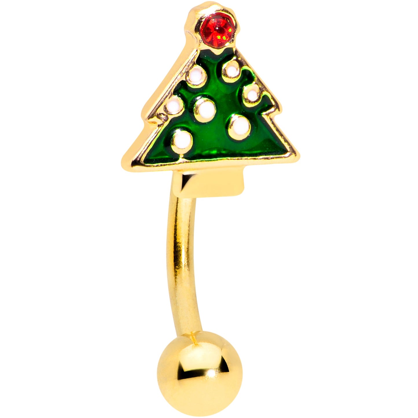 16 Gauge 5/16 Red Gem Gold Hue Star Christmas Tree Curved Eyebrow Ring