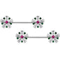 14 Gauge 9/16 Clear Pink Green Gem Snowflake Barbell Nipple Ring Set