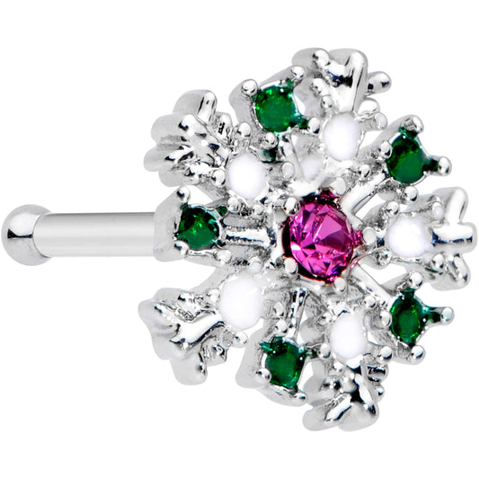 20 Gauge 1/4 Clear Pink Green Gem Snowflake Nose Bone