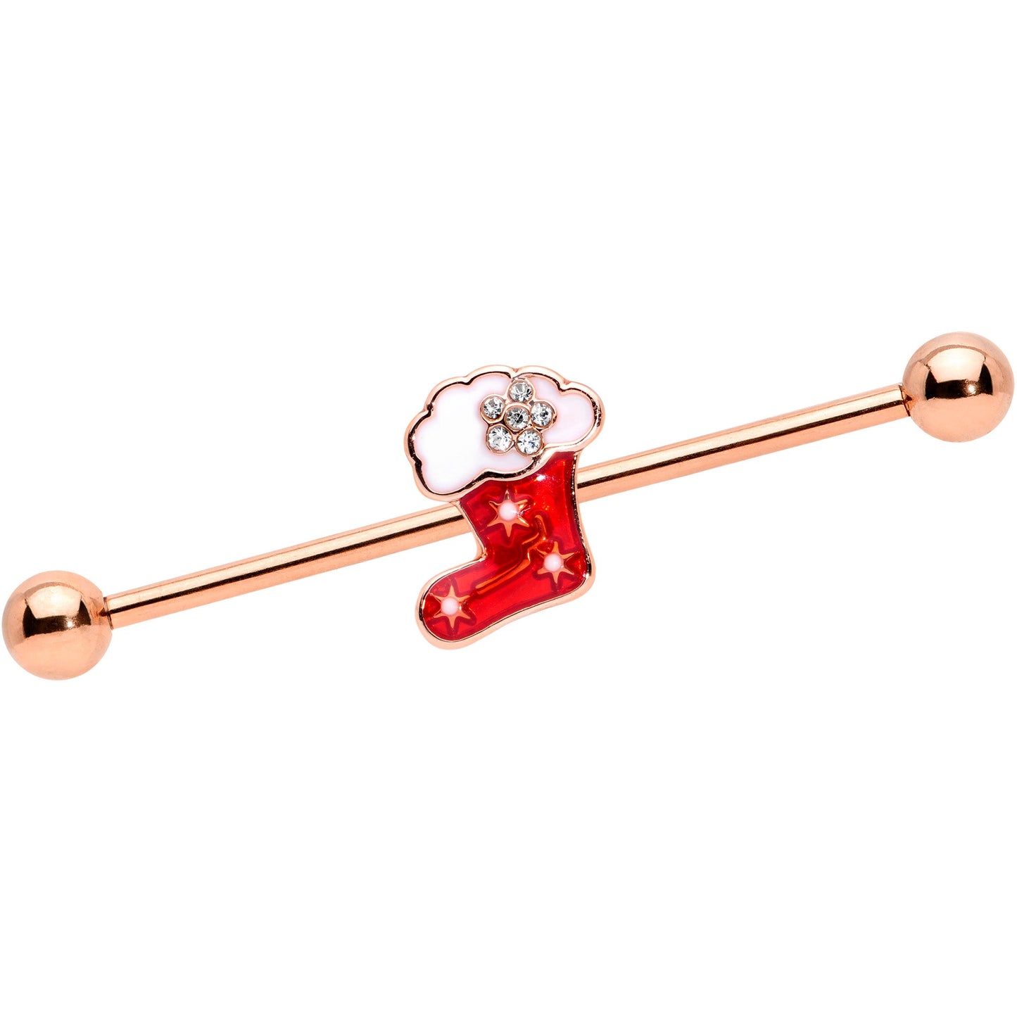 14 Gauge Rose Gold Tone Christmas Stocking Industrial Barbell 38mm