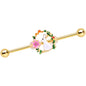 14 Gauge Clear Gem Gold Tone Bunny Flower Industrial Barbell 38mm