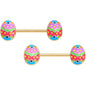 14 Gauge 9/16 Gold Tone Painted Easter Egg Barbell Nipple Ring Set