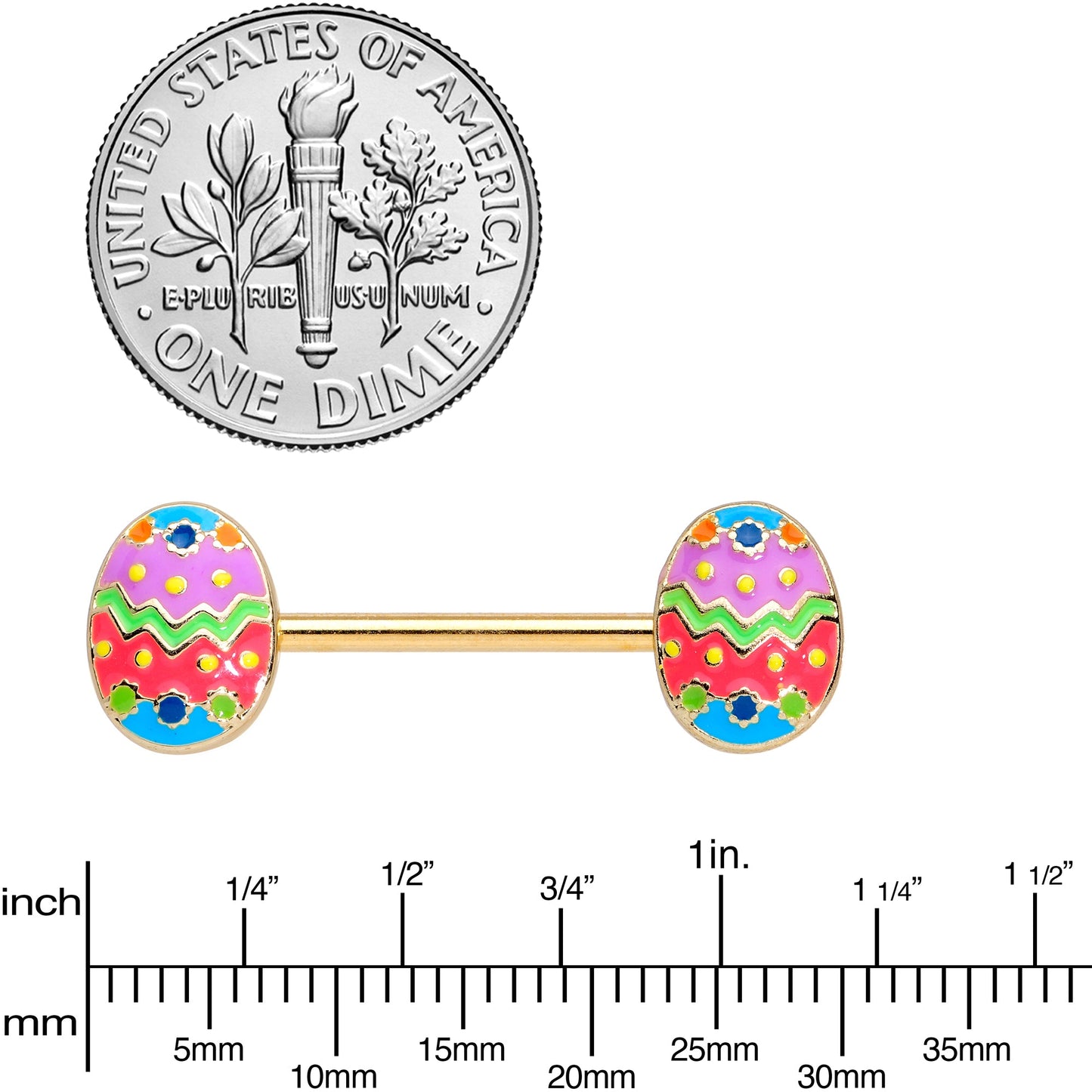 14 Gauge 9/16 Gold Tone Painted Easter Egg Barbell Nipple Ring Set