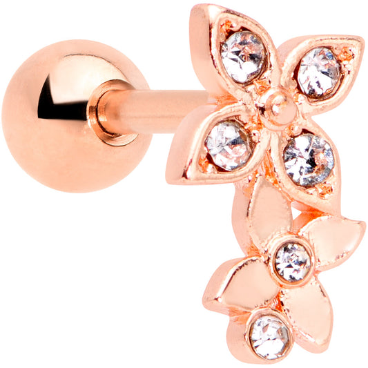 16 Gauge 1/4 Clear Gem Rose Gold Tone Bloom Butterfly Cartilage Tragus