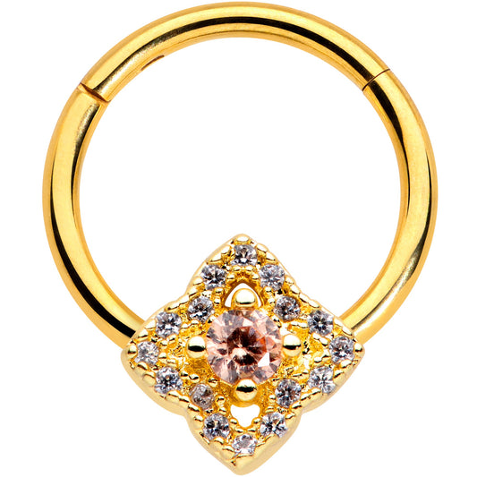 16 Gauge 3/8 Clear CZ Gem Gold Tone Rhombus Royale Hinged Segment Ring