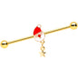 14 Gauge Gold Tone Santa Star Christmas Dangle Industrial Barbell 38mm