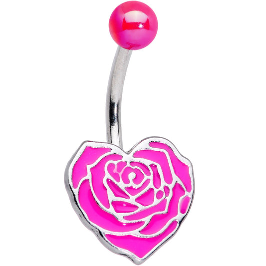 Pink UV Glow Ball Rose Heart Valentines Day Belly Ring