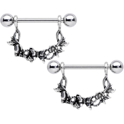 14 Gauge 9/16 Clear Gem Abstract Bow Butterfly Dangle Nipple Ring Set