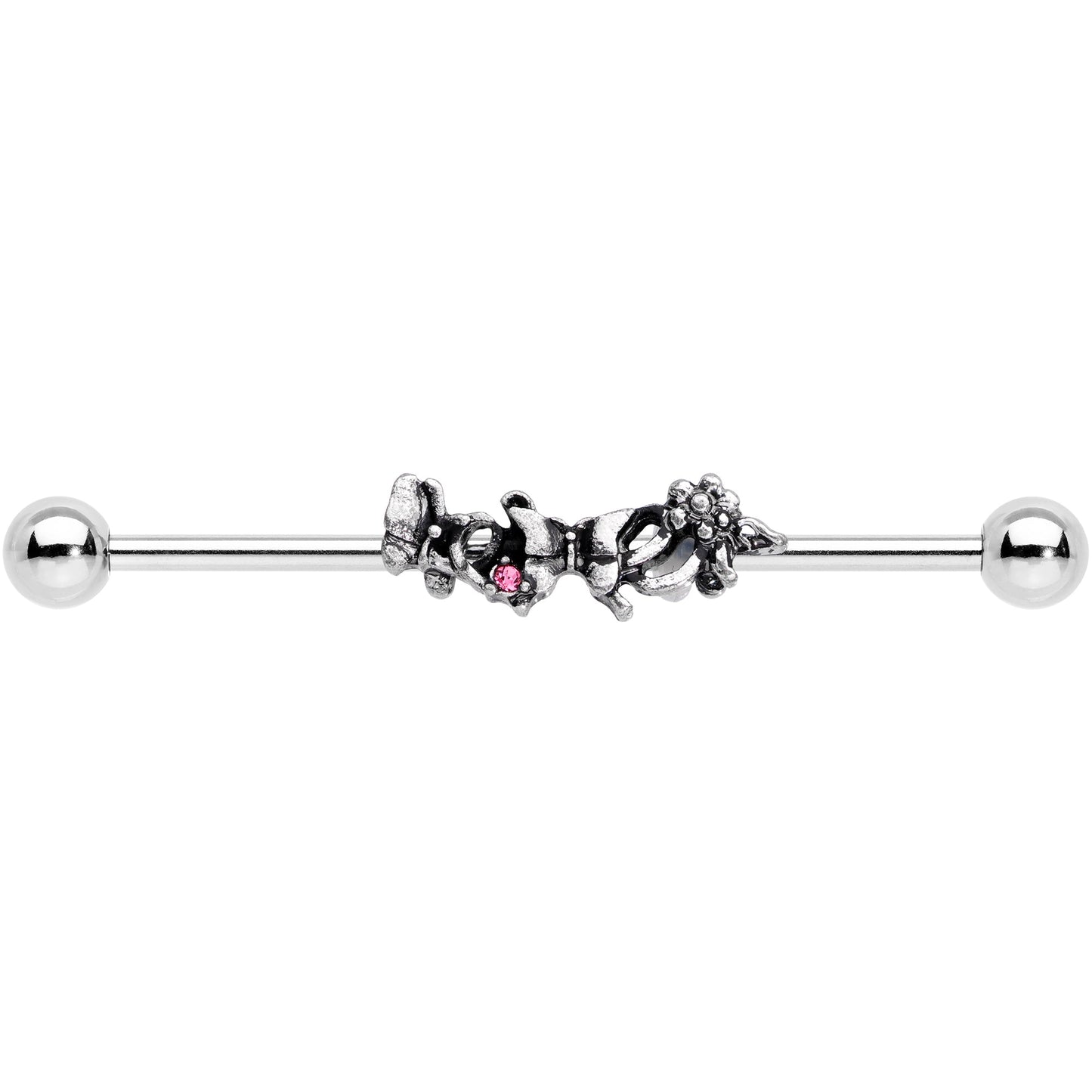 14 Gauge Pink Gem Butterfly Array Flower Industrial Barbell 38mm