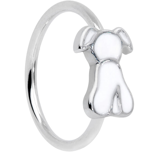 18 Gauge 3/8 White Sitting Dog Nose Hoop