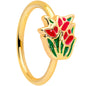 18 Gauge 3/8 Gold Tone Springtime Red Tulip Flowers Nose Hoop