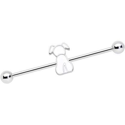 14 Gauge White Sitting Dog Industrial Barbell 38mm