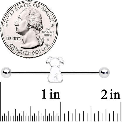 14 Gauge White Sitting Dog Industrial Barbell 38mm