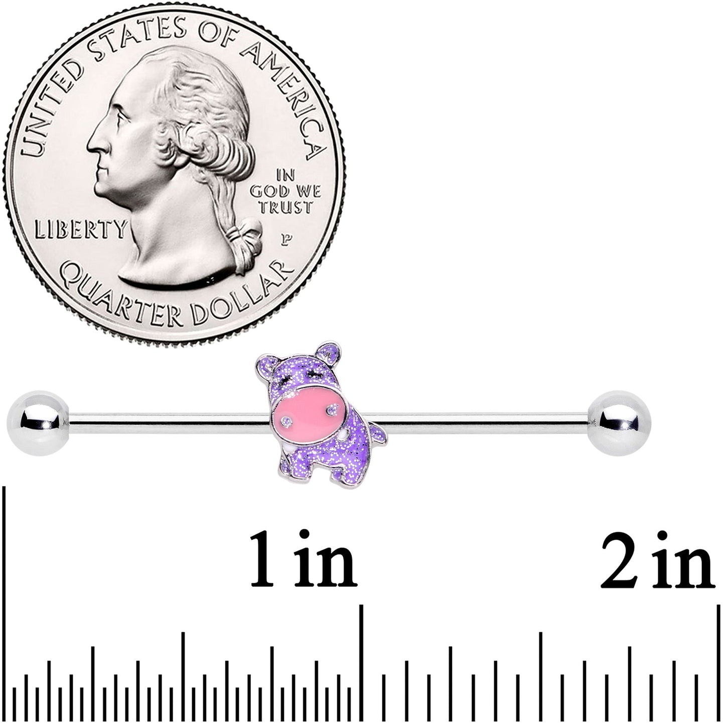 14 Gauge Happy Purple Hippo Industrial Barbell 38mm