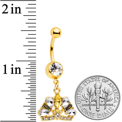 Clear CZ Gem Gold Tone Lavish Crown Dangle Belly Ring